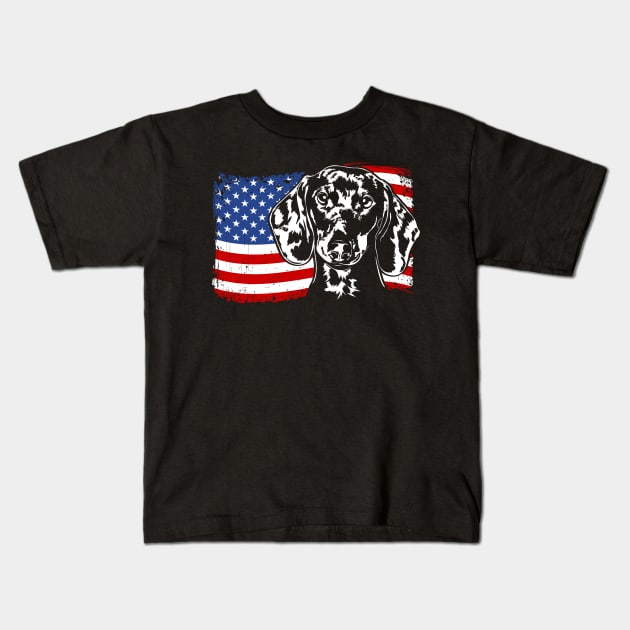 Proud Dachshund American Flag patriotic dog Kids T-Shirt by wilsigns